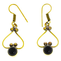 Load image into Gallery viewer, Ohrringe Onyx rund Herz Bögen Perlen Messing antik golden Damen Ohrhänger nickelfrei Schmuck Tribal
