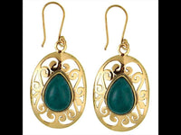 Load image into Gallery viewer, Ohrringe Jade Tropfen oval glänzend spiralig Messing antik golden Tribal Ohrhänger nickelfrei Brass
