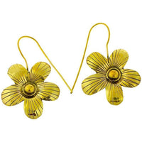 Load image into Gallery viewer, Ohrringe Blume Rillen dunkel Messing Brass antik golden Tribal Ohrhänger nickelfrei Piercing
