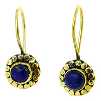 Load image into Gallery viewer, Ohrringe Blume Kreise 10 mm Lapis Messing Brass antik golden Tribal Ohrhänger nickelfrei Piercing
