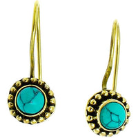 Load image into Gallery viewer, Ohrringe Blume Perlen 10 mm Türkis Messing Brass antik golden Tribal Ohrhänger nickelfrei
