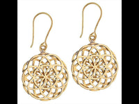 Load image into Gallery viewer, Ohrringe Blume des Lebens wellig Messing antik golden doppelt Tribal Ohrhänger nickelfrei Brass
