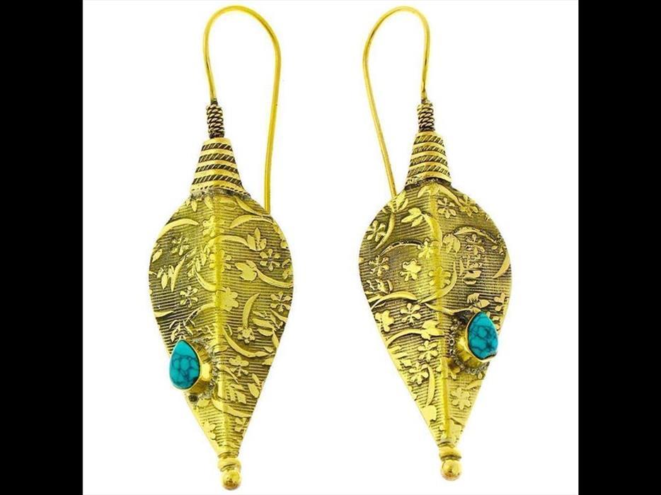 Ohrringe Pfeilspitze Blüten Türkis Tropfen Messing antik golden Tribal Ohrhänger nickelfrei Piercing