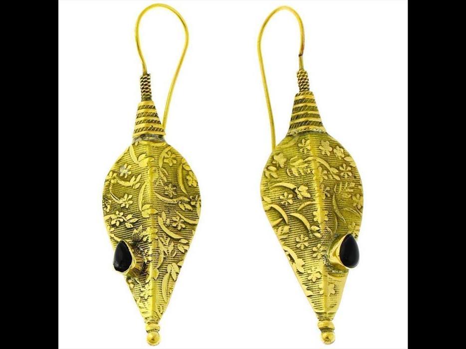 Ohrringe Pfeilspitze Blüten Onyx Tropfen Messing antik golden Tribal Ohrhänger nickelfrei Piercing