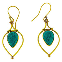Load image into Gallery viewer, Ohrringe Türkis Tropfen umgedreht Bögen Messing antik golden Damen Ohrhänger nickelfrei Tribal
