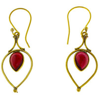 Cargar imagen en el visor de la galería, Ohrringe Granat Tropfen umgedreht Bögen Messing antik golden Damen Ohrhänger nickelfrei Tribal
