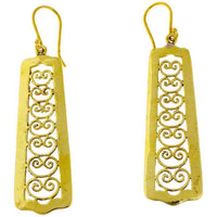 Cargar imagen en el visor de la galería, Ohrringe lang Spiralbögen Rechteck Messing antik golden nickelfrei Tribal Brass Ohrhänger
