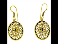 Cargar imagen en el visor de la galería, Ohrringe oval Blume Rauten Messing antik golden nickelfrei Tribal Brass Ohrhänger glänzend
