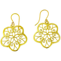Load image into Gallery viewer, Ohrringe Blume gewölbt Spiralen Messing antik golden nickelfrei Tribal Brass Ohrhänger glänzend
