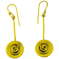 Load image into Gallery viewer, Ohrringe Stab Kreis Spirale Messing antik golden nickelfrei Tribal Brass Ohrhänger glänzend Piercing
