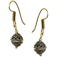 Load image into Gallery viewer, Ohrringe hohl Kugel Punkte Kreise Messing Seil antik golden Ohrhänger nickelfrei dunkel Tribal Brass
