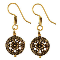 Cargar imagen en el visor de la galería, Ohrringe rund Blume Herzen Punkte hohl Messing antik golden Ohrhänger nickelfrei Tribal Piercing
