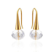 Cargar imagen en el visor de la galería, A pair of Brass Ohrringe Ohrhänger Tropfen gold, featuring faceted blue, pink, and white Glaskristall beads, are displayed on a white background. Nickelfrei earrings with elegant gold-tone hooks for Damen.
