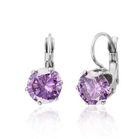 Load image into Gallery viewer, Brass Ohrringe Krone lila silber Glaskristall facettiert nickelfrei 10 mm Ohrhänger
