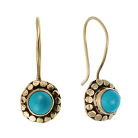 Load image into Gallery viewer, Ohrringe Blume Kreise 10 mm Türkis Messing Brass antik golden Tribal Ohrhänger nickelfrei Piercing
