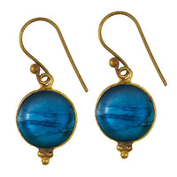 Load image into Gallery viewer, Ohrringe Labradorit Kreis Dreieck Messing antik golden Damen Ohrhänger nickelfrei Schmuck
