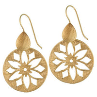 Load image into Gallery viewer, Ohrringe gebürstet Kreis Tropfen Blume Messing antik golden nickelfrei Tribal Ohrhänger
