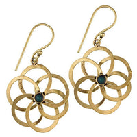 Load image into Gallery viewer, Ohrringe Blume glänzend spiralig Amazonit blau grün Messing antik golden Tribal Ohrhänger nickelfrei
