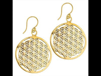 Load image into Gallery viewer, Ohrringe große Blume des Lebens Messing antik golden Tribal Ohrhänger nickelfrei flower of life
