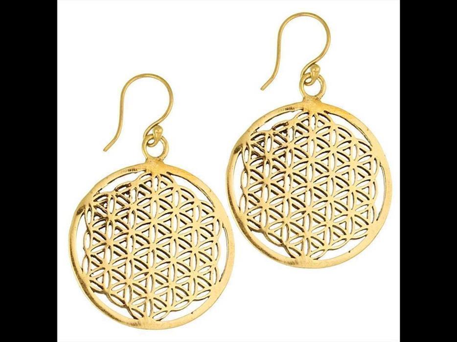 Ohrringe 29 mm Blume des Lebens Messing antik golden Tribal Ohrhänger flower of life