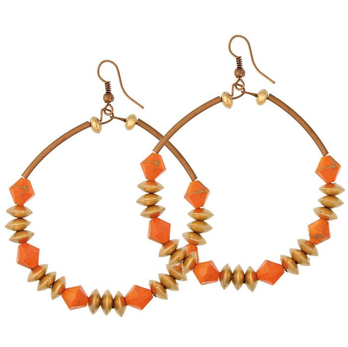 Brass nickelfrei Kupferohrringe gold orange Perlen Ohrhänger Damenschmuck