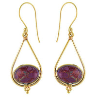 Load image into Gallery viewer, Ohrringe Howlith lila oval Tropfen Dreieck Punkte Messing antik golden nickelfrei Tribal Ohrhänger
