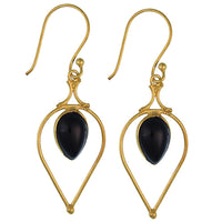 Load image into Gallery viewer, Ohrringe Onyx Tropfen umgedreht Bögen Messing antik golden nickelfrei Tribal Ohrhänger
