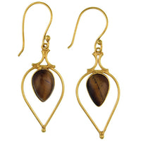Load image into Gallery viewer, Ohrringe Tigerauge Tropfen umgedreht Bögen Messing antik golden nickelfrei Tribal Ohrhänger
