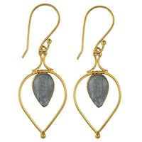 Load image into Gallery viewer, Ohrringe Labradorit Tropfen umgedreht Bögen Messing antik golden nickelfrei Tribal Ohrhänger
