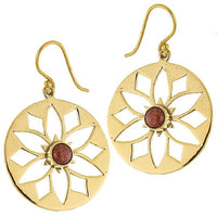 Load image into Gallery viewer, Ohrringe Blume Sandstein glänzend Messing Brass antik golden Ohrhänger nickelfrei Tribal Schmuck
