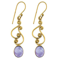Load image into Gallery viewer, Ohrringe S-Formen Kugeln oval Amethyst Messing antik golden nickelfrei Tribal Ohrhänger
