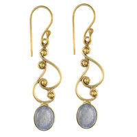 Load image into Gallery viewer, Ohrringe S-Formen Kugeln oval Labradorit Messing antik golden nickelfrei Tribal Ohrhänger
