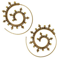 Load image into Gallery viewer, Spiralen Ohrringe Kugeln Kreuze Messing Brass antik golden nickelfrei Piercing Tribal
