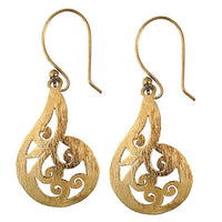 Load image into Gallery viewer, Ohrringe Tropfen rund Spitze gebürstet Spiralen Messing antik golden nickelfrei Tribal Brass
