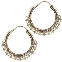 Load image into Gallery viewer, Ohrringe Bögen Punkte Raute Tribal Messing Brass antik golden nickelfrei Schmuck Piercing
