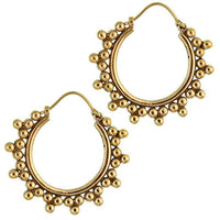 Load image into Gallery viewer, Ohrringe Kugel Dreiecke Tribal Messing Brass antik golden nickelfrei Schmuck Piercing
