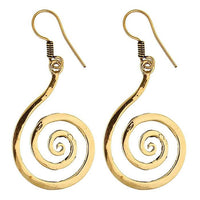 Load image into Gallery viewer, Ohrringe Spirale Glanz Ohrhänger Messing antik golden nickelfrei Tribal Brass

