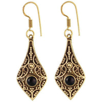 Load image into Gallery viewer, Ohrringe Tropfen spitz Bögen Onyx Messing antik golden nickelfrei Ohrhänger Tribal Brass
