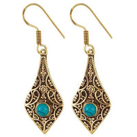 Load image into Gallery viewer, Ohrringe Tropfen spitz Bögen Türkis Messing antik golden nickelfrei Ohrhänger Tribal Brass
