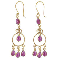 Load image into Gallery viewer, Ohrringe Rubin Tropfen lang Kreis Messing antik golden nickelfrei Tribal Ohrhänger
