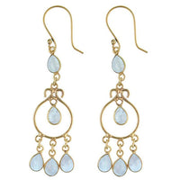 Load image into Gallery viewer, Ohrringe Mondstein Tropfen lang Kreis Messing antik golden nickelfrei Tribal Ohrhänger
