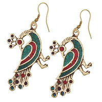 Load image into Gallery viewer, Ohrringe Pfau Mosaik Steine rot grün Messing antik golden blau türkis nickelfrei Tribal Ohrhänger
