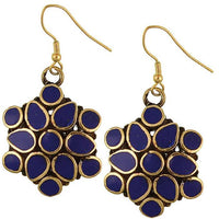 Cargar imagen en el visor de la galería, Ohrringe Blume Kreise Tropfen Lapis Messing antik golden nickelfrei Tribal Ohrhänger
