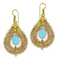 Load image into Gallery viewer, Ohrringe Chalzedon Tropfen Zopf Spitzen Kreuz Messing antik gold nickelfrei Tribal Brass Ohrhänger
