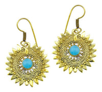 Load image into Gallery viewer, Ohrringe Türkis Stein Zopf Blätter Punkte Dreiecke Messing Ohrhänger türkis nickelfrei gold
