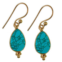 Load image into Gallery viewer, Ohrringe Tropfen Türkis Dreieck Messing antik golden Tribal Ohrhänger Brass Schmuck
