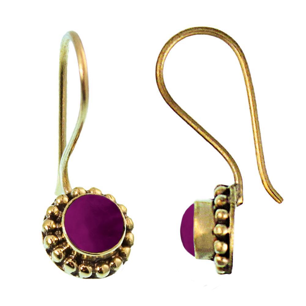 Ohrringe Blume Perlen 8 mm Amethyst lila Messing Brass antik golden Tribal Ohrhänger