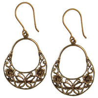 Load image into Gallery viewer, Ohrringe Schmetterling Blumen Kreis Rand Messing Brass antik golden Tribal Schmuck

