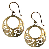 Load image into Gallery viewer, Ohrringe verschnörkelt Muster Kreis Rand Messing Brass antik golden Tribal Schmuck
