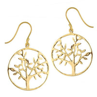 Load image into Gallery viewer, Ohrringe rund Baum des Lebens verzweigt Messing Brass antik golden Tribal Ohrhänger nickelfrei
